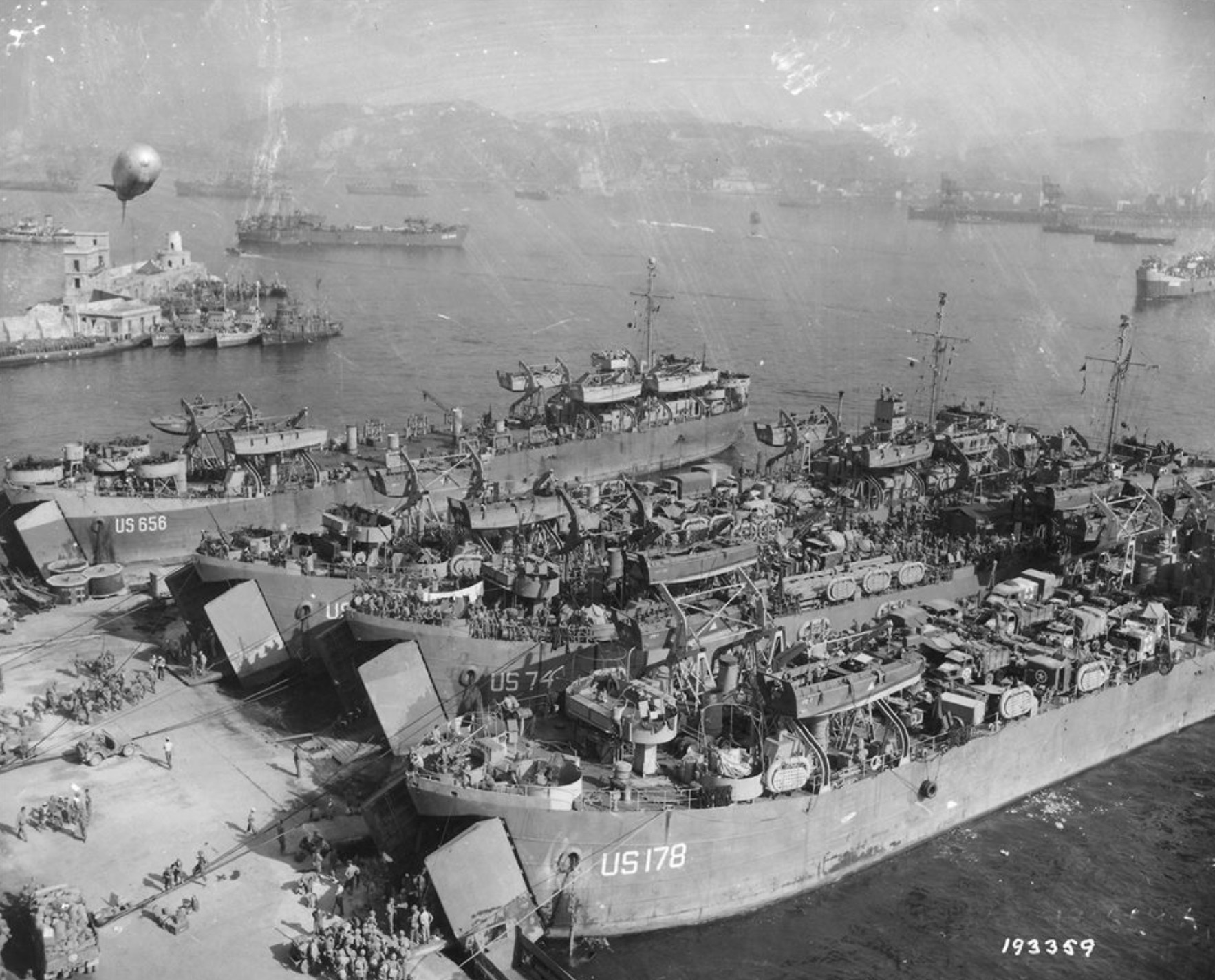 Allied LSTs loading in Naples in preparation for Operation Dragoon
